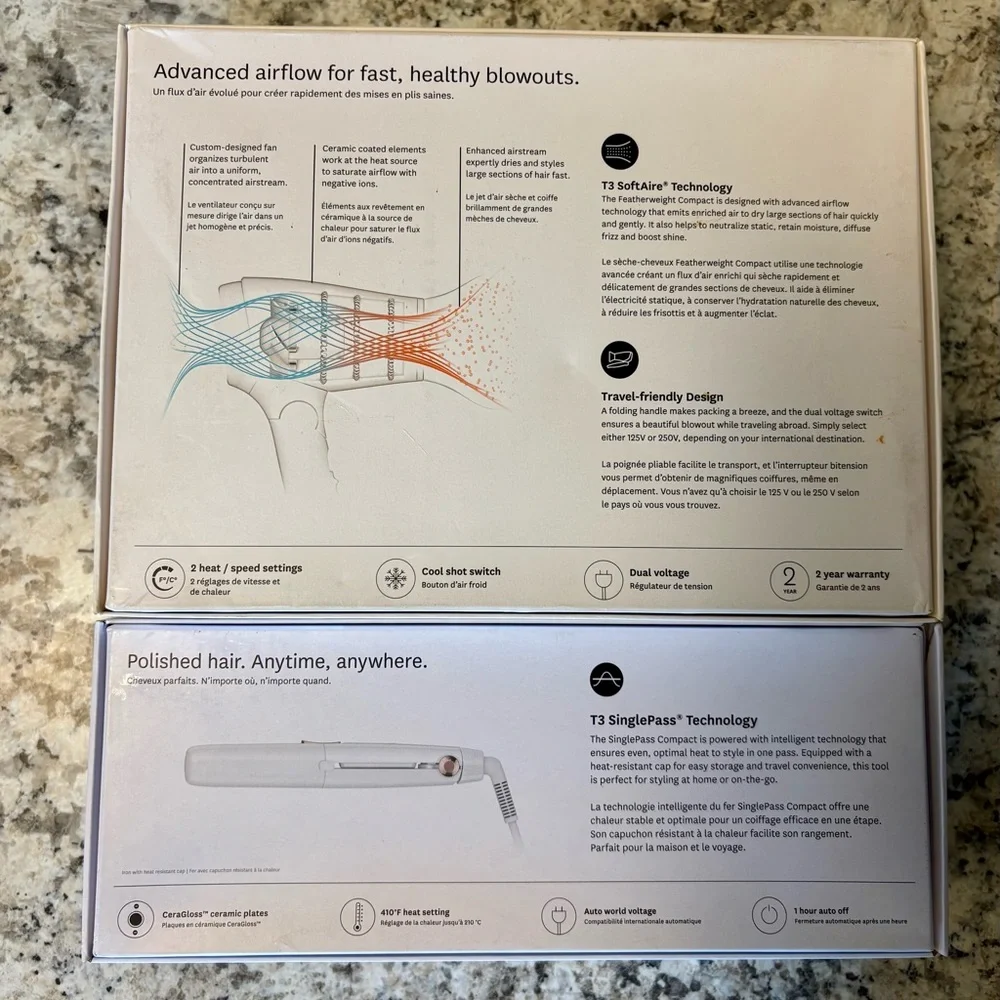 T3 SinglePass and Featherweight Compact Hair Tools - White and Rose Gold - Picture 2 of 7